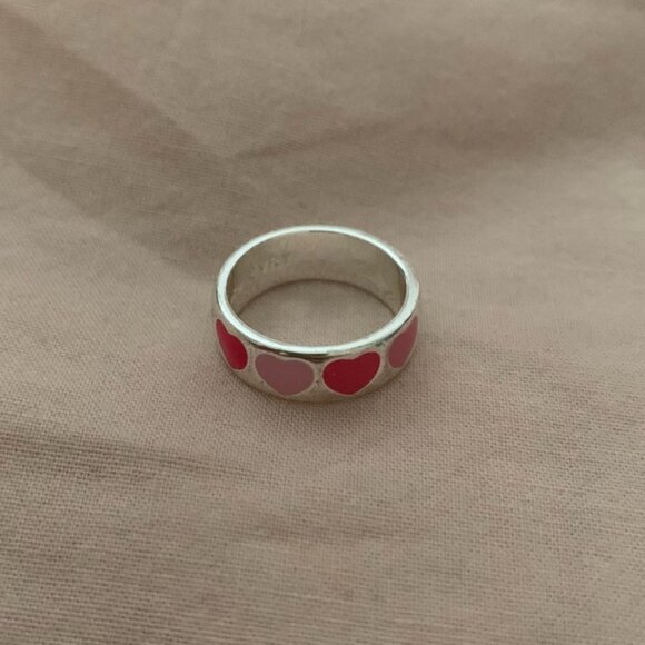 Evry Jewels Silver Tone Chunky Pink Heart Bandring - Picture 3 of 8